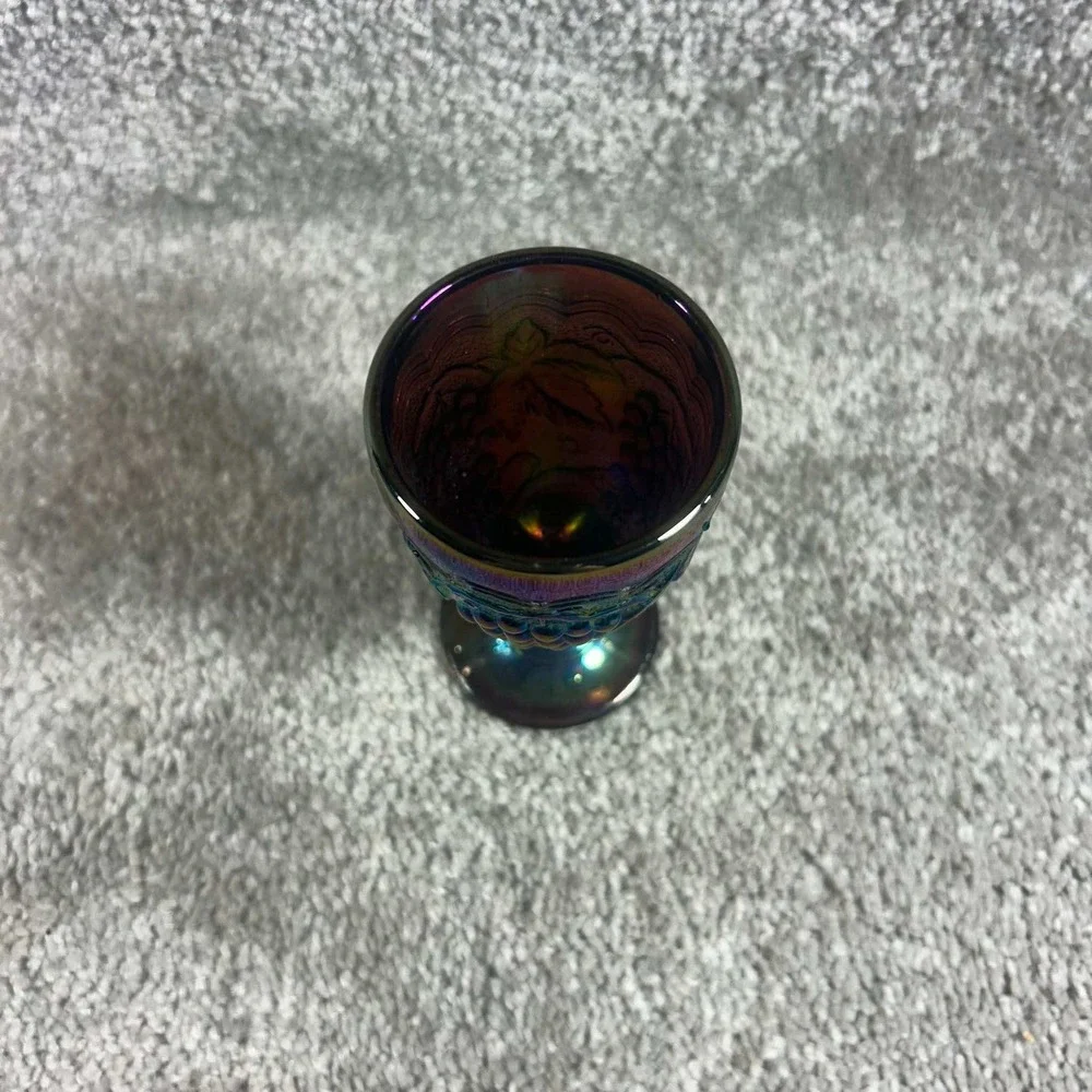 Carnival Glass Cordial Goblet Amethyst Iridescent Grape Pattern Vintage 4.25in
